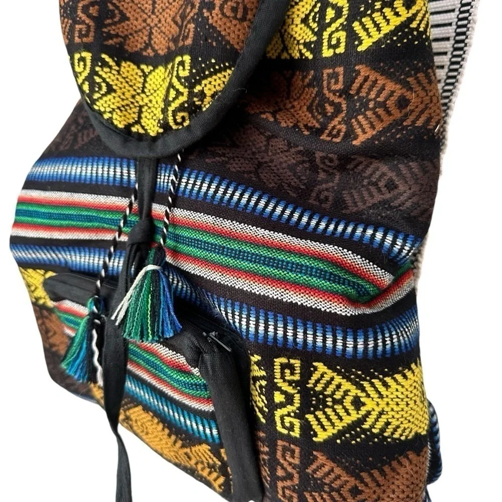 Boho Hand-Woven 100% Wool Blanket Flap Backpack, Made in Ecuador